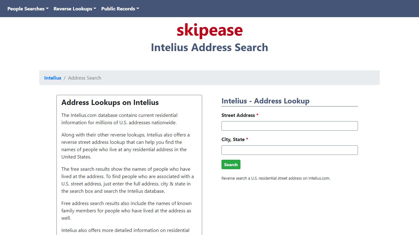 The Intelius Reverse Street Address Search | Skipease